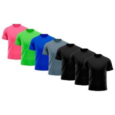 Imagem de Kit 7 Camiseta Masculina Raglan Dry Proteção Solar UV Lisa Academia Ciclismo Esporte Camisetas-Masculino