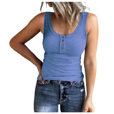 Imagem de Lainuyoah Blusas casuais de primavera para mulheres 2024 camiseta regata casual de verão atlética sem mangas gola redonda com nervuras, B - azul, XXG