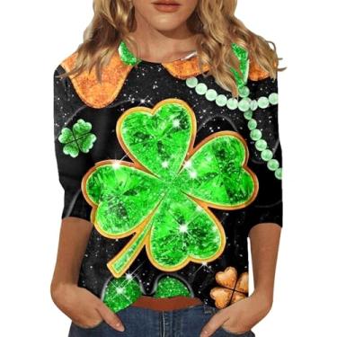 Imagem de Camiseta de Dia de São Patrício Shamrock Irish Tops de algodão feminino Dia de São Patrício verde trevo irlandês camiseta feminina dia de São Patrício, 098-laranja, P