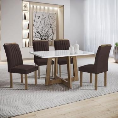 Imagem de Conjunto Mesa Arizona 120cm com 4 Cadeiras Arizona Tampo Smart Plus com Vidro Chocolate/Off White/Marrom