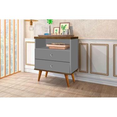 Imagem de Mesa de Cabeceira Retrô Status 2 Gavetas Cinza com Jequitiba - Rede Móveis