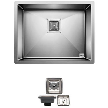 Imagem de Cuba Quadrada Inox 304 Cozinha Pia Embutir Sobrepor Gourmet 55x45 Premium Com Válvula