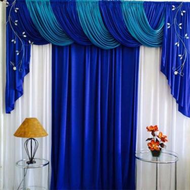 Imagem de Cortina flórida varão em malha 3,00mx2,60m sala quarto azul