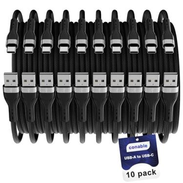 Imagem de Cabo USB A para USB C (3,5 m, pacote com 10), pacote múltiplo de nylon USB A para C, carregamento rápido 3A para iPhone 15/15 Pro/15 Plus/15 Pro Max, iPad Mini/Air/Pro, Galaxy S23, LG