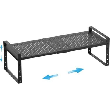 Imagem de Wobmmi Porta-temperos expansível, ajustável e empilhável, organizador de prateleira de bancada de cozinha, prateleiras de armazenamento de despensa de metal - solução de armazenamento que economiza