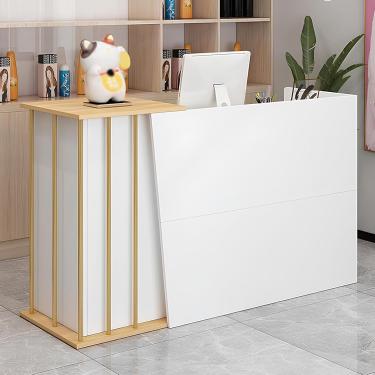 Imagem de Balcão de recepção, balcão de recepção com gavetas com fechadura, mesa de recepção para computador de escritório com armário de armazenamento, balcão de varejo, branco, 140 * 40 * 90 cm