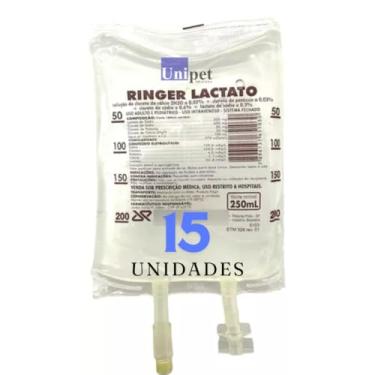 Imagem de Solução Ringer Lactato 250 mL JP - 15 Unidades - Reposição de Eletrólitos, Hidratação, Solução Estéril, Reidratação Animal - Unipet