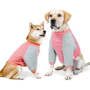 Imagem de Camisa antilamber para cães, camiseta de manga comprida para animais de estimação, camiseta de cachorro após cirurgia, moletom com capuz para evitar arranhões para cães laranja cinza pequeno