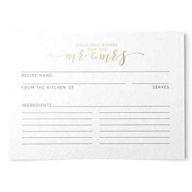 Imagem de Cartões de receitas Newlywed & Bridal Shower da Dashleigh, 48 cartões, 10 x 15 cm, detalhes em folha dourada e dupla face (folha dourada/papel não revestido)