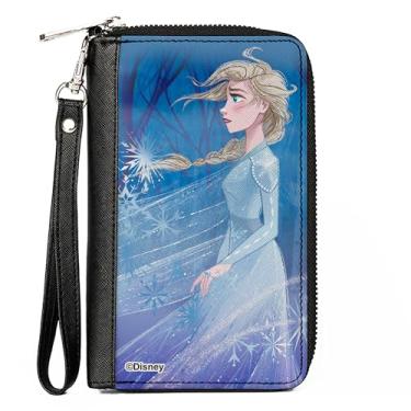 Imagem de Buckle-Down Carteira Disney, zíper ao redor, Frozen Elsa Pose Swirling Snowflakes Blues, couro vegano, 7.5"x4.5", Casual
