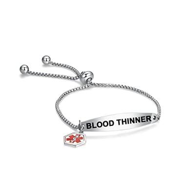 Imagem de YQSLIN Pulseira de identificação de alerta médico de emergência gravada para adolescentes mulheres adultos pulseira ajustável simples corrente rolo, Metal, Base