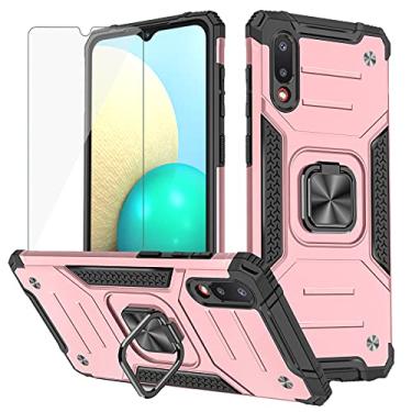 Imagem de Asuwish Capa compatível com Samsung Galaxy A02 e protetor de tela de vidro temperado, acessórios, suporte de anel, suporte, capas de telefone para Glaxay A 02 Galaxies 02A S02 M02 feminino ouro rosa