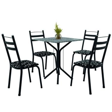 Imagem de Conjunto Sala De Jantar Mesa Thais Com 4 Cadeiras 0,70m Granito Ocre Preto/Floral Artefamol