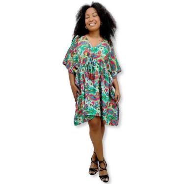 Imagem de Vestido curto Plus Size Kaftan Indiana Estilo Seda Estampada - Sarat M