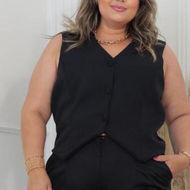 Imagem de Colete Cropped Feminino de Alfaiataria Plus Size - Mclube, Preto, G3