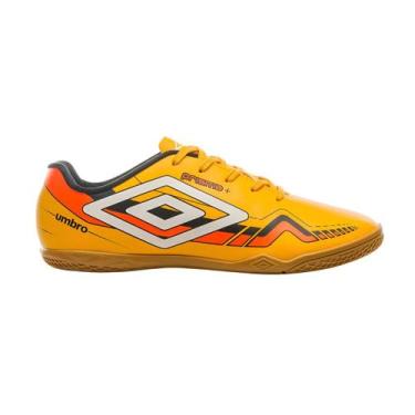 Imagem de Chuteira Umbro Prisma + Futsal Indoor Masculina Amarelo Branco Laranja