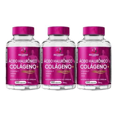 Imagem de 3 potes de colágeno hidrolisado + ácido hialurõnico com vitamina c + s