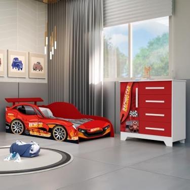 Imagem de Conjunto Quarto Infantil Carros - Cama Solteiro e Cômoda Mdf - Vermelho