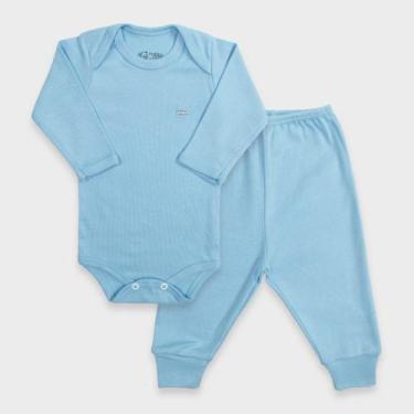 Imagem de Conjunto Infantil Body Manga Longa em Malha Lisa - Baby Duck, Azul, 3