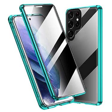 Imagem de Guppy Capa antiespiar para Galaxy S24 Ultra, protetor transparente frontal e traseiro de 360 graus, privacidade, vidro temperado, proteção total, adsorção magnética, moldura de metal (verde)