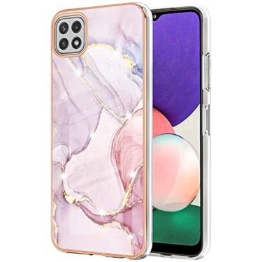 Imagem de Monwutong Capa de telefone slim fit para Samsung Galaxy A22 5G (não 4G), capa moderna com padrão de mármore IMD brilhante para meninas, lente de câmera e capa de proteção de tela para Galaxy A22 5G,