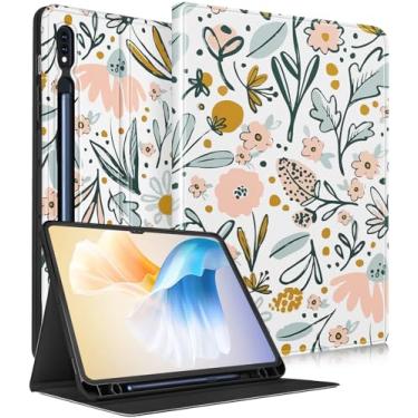 Imagem de Wazzasoft Capa para Samsung Galaxy Tab S8/S9 Ultra - Capa Folio de 14,6 polegadas com suporte para lápis - Capa para tablet Kawaii Girly Flower Floral Pretty