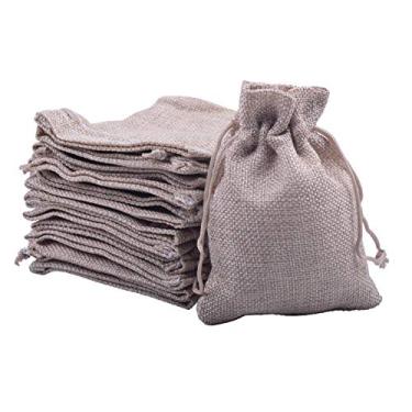 Imagem de Sansam 50 peças de sacos de presente de serapilheira com cordão de 10 x 13 cm, bolsas de joias de juta, pequenos sacos de lembrancinha de estopa com forro simples para ervas, especiarias, sacos de