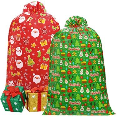 Imagem de 2 peças 177 centímetros extra grande saco de presente de Natal sacos de plástico grandes sacos de presente jumbo saco de presente com cordas para lembrancinhas de festa de Natal suprimentos de cozinha embalagem de presente bolsa resistente (homem de bruxa)