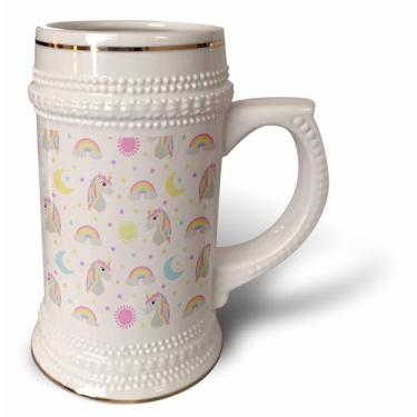 Imagem de 3dRose Estampa retrô de unicórnio, sol e lua e estrelas - Caneca de Stein, 530 ml, branca