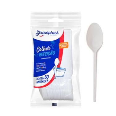 Imagem de Colher de Plástico Refeição Branca com 50 unidades Strawplast