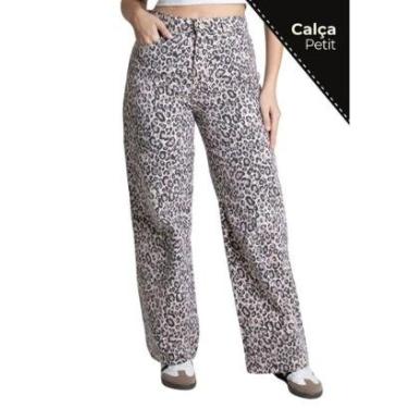 Imagem de Calça Sarja Sawary Wide Leg Petit - 278645 - BEGE (ESTAMPADO DE ONCA) 34-Feminino