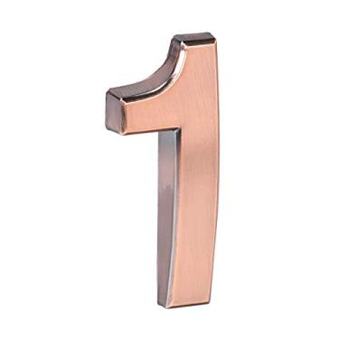 Imagem de uxcell Número de casa autoadesivo 9,94 cm plástico ABS número 1 escovado para casa hotel caixa de correio placa de endereço tom bronze