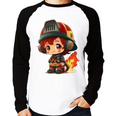 Imagem de Camiseta Raglan Bombeiro Mirim Manga Longa - Foca na Moda, Branco, Pre