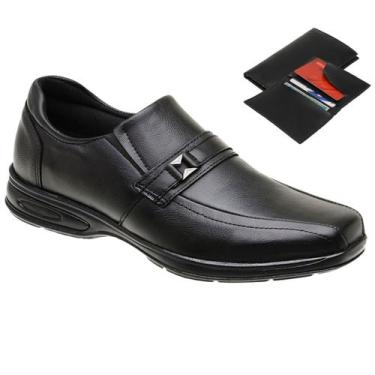 Imagem de Sapato Social Masculino Couro Legítimo Gravata com Fivela + Carteira -