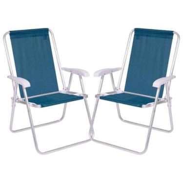 Imagem de Kit C/ 2 Cadeira De Praia Jardim Alta Alumínio Conforto Azul Portátil 