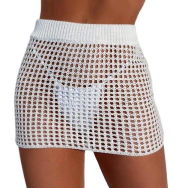 Imagem de Saída De Praia Saia Curta Tricot Moda Verão - FIORELLA TRICOT, Branco