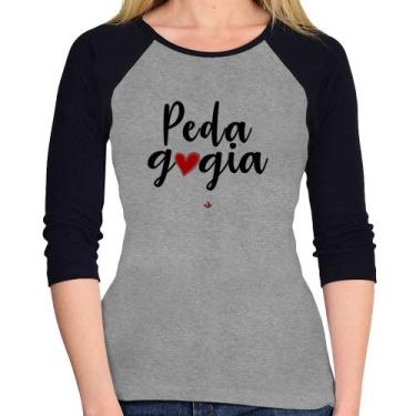 Imagem de Baby Look Raglan Pedagogia por amor Manga 3/4 - Foca na Moda, Cinza, P