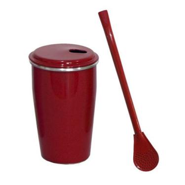 Imagem de Kit Copo Liso Bomba Metal Color Terere Térmico Vermelho Pig - Gastrobe