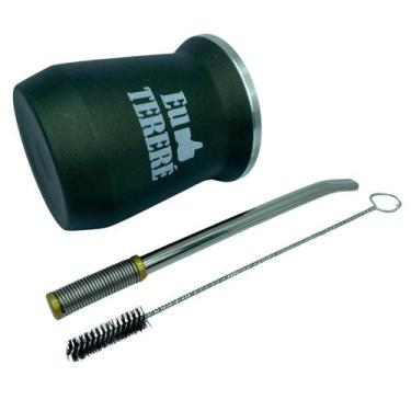 Imagem de Kit tereré cuia copo redondo 350ml alumínio parede dupla verde + bomba