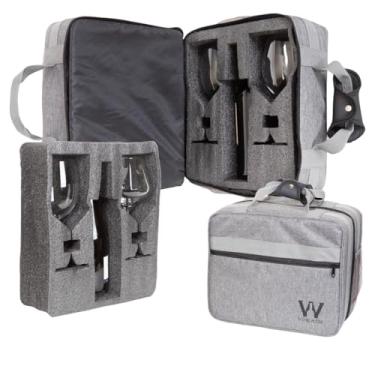 Imagem de Mala para Vinho de Mão Pequena Para Transporte de Garrafas Vinho e Taças Com Espuma Protetora Anti Shock Wine & Companhia (2 Garrafas e 4 Taças, Cinza)