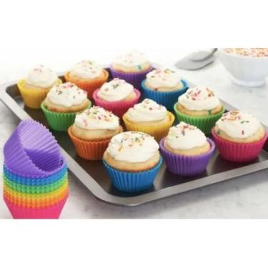 Imagem de Kit 12 Formas Silicone Mini Cupcake Bolo Muffin  pão de queijo Assadei