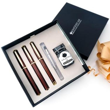 Imagem de Monteverde EUA Aldo Domani Conjunto de 3 + 2 peças marrom | fonte, esferográfica, ponta larga | Caixa de presente grande de luxo com refil de gel e frasco de tinta grátis
