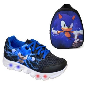 Imagem de Tenis De Led Masculino Calce Facil Sonic Infantil Meninos Estilo Origi