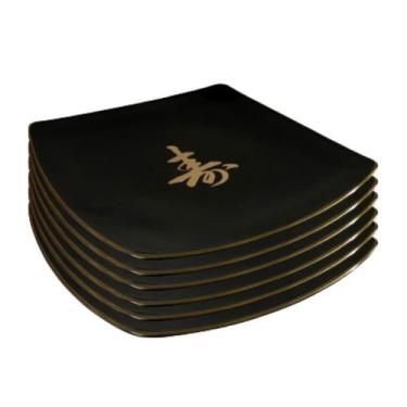 Imagem de Kit Jogo 6 Pratos Sushizara Comida Japonesa Sushi Preto 22x22cm - Niho