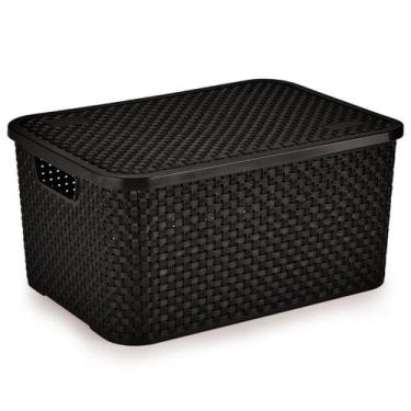 Imagem de Cesto organizador rattan grande com tampa - Nitron, Preto