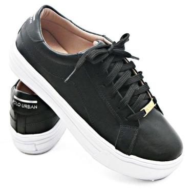 Imagem de Tênis Casual Feminino Confort em Couro Preto Polo Urban, 37, Preto, Fe