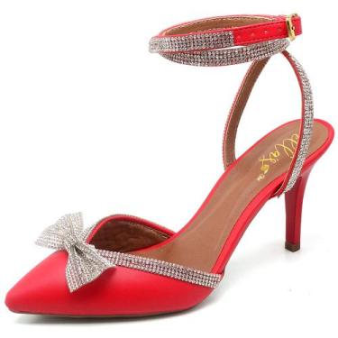 Imagem de Scarpin Salto Médio com Strass Napa Vermelho Ella's - Ellas Online, 35
