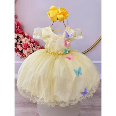 Imagem de Vestido Infantil Jardim Encantado Amarelo Aplique Borboletas - Mani Ko