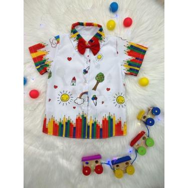 Imagem de Camisa Infantil Branca Com Botões e Gravatinha Aquarela - d-luxe, 08
