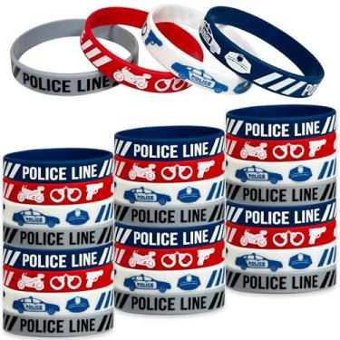 Imagem de FSHANEE- 24Pcs Pulseiras de borracha da polícia Lembrancinhas para festa da polícia Suprimentos para festa de aniversário da polícia Pulseiras de silicone Tema da polícia Festa de chá de bebê Presente